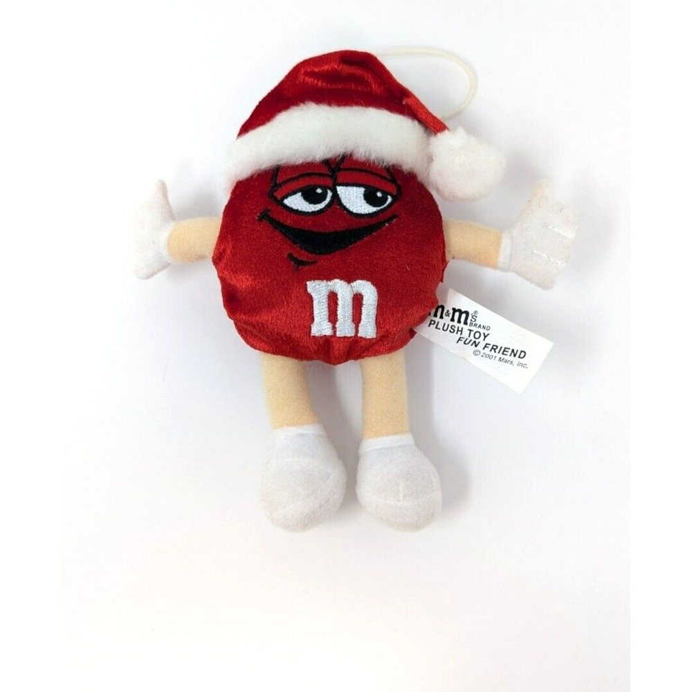 M&M's‎ Plush Toy Fun Friend 2001 Mars Christmas Tree Ornament  Red M&M Santa Hat